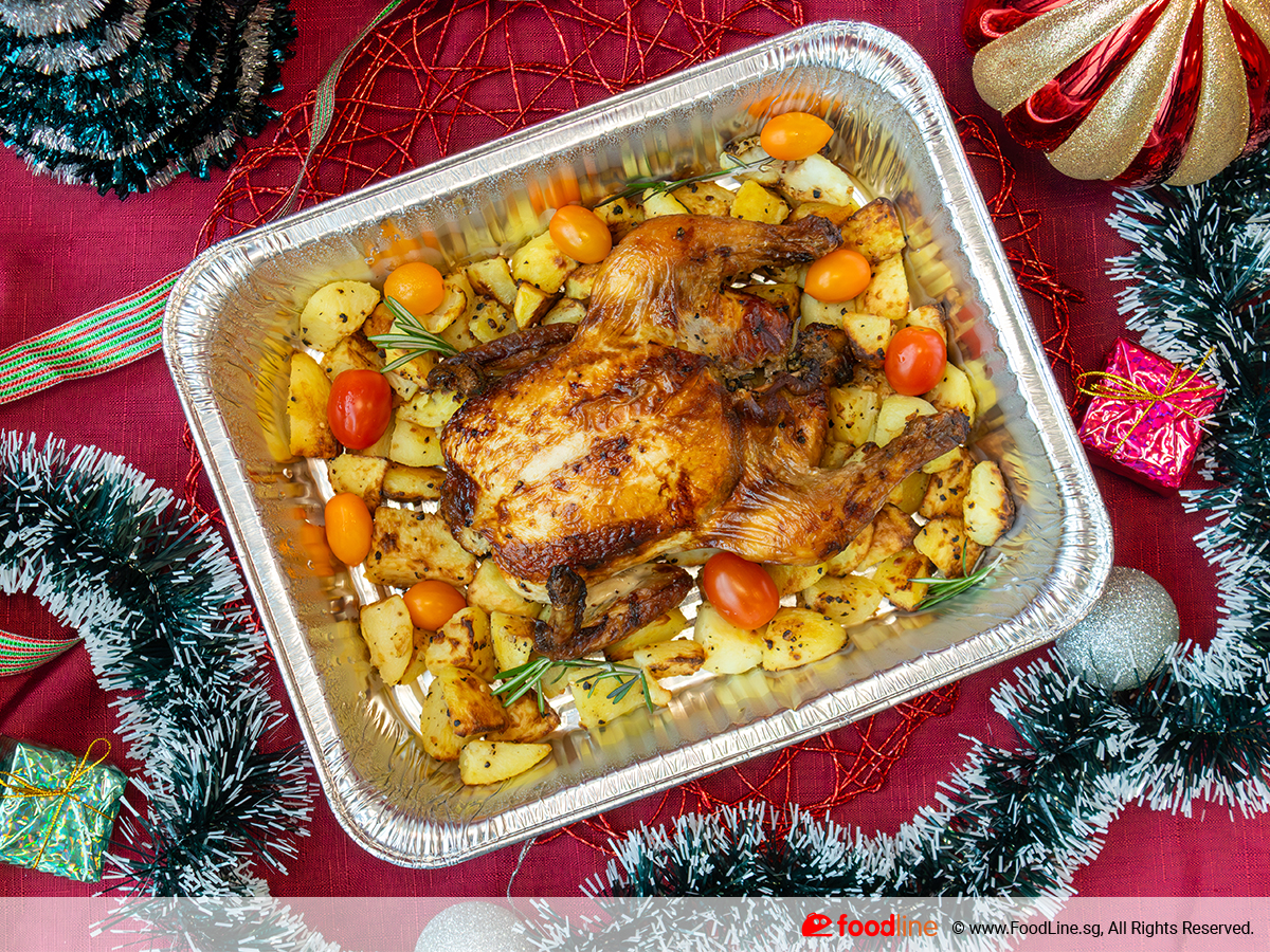 Herb - Roasted Whole Chicken w Baked Potatoes & Tomatoes