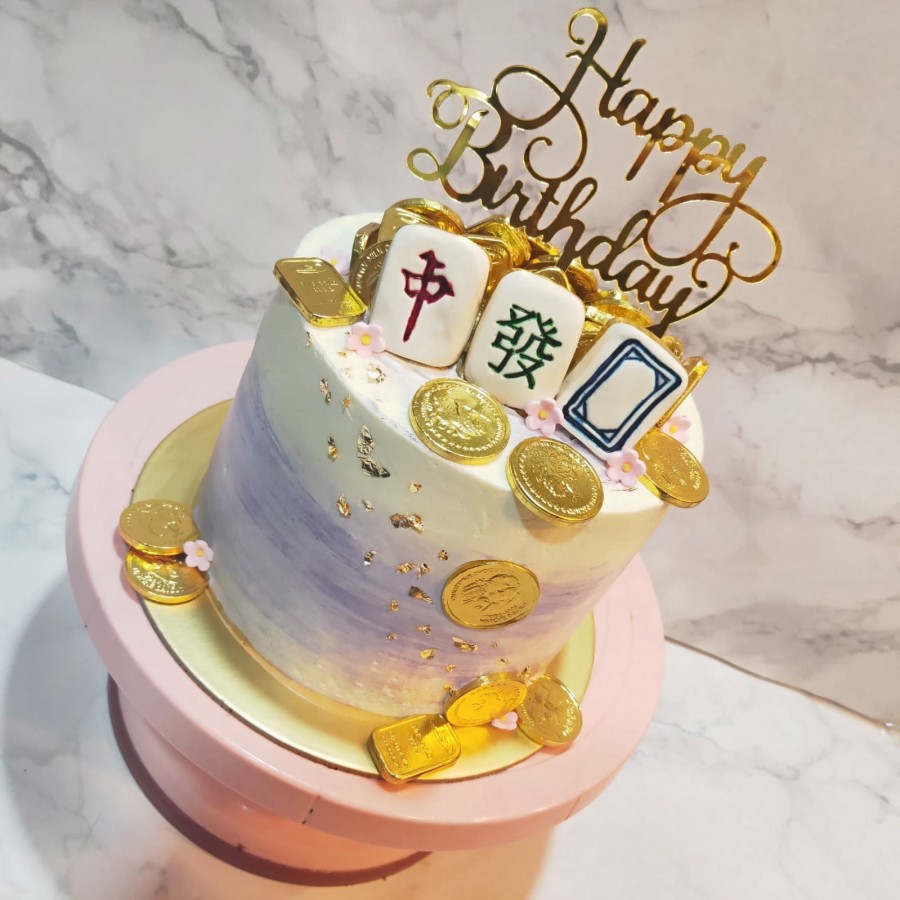 Sweet Floral Purple Mahjong Money Pulling Cake at 109.00